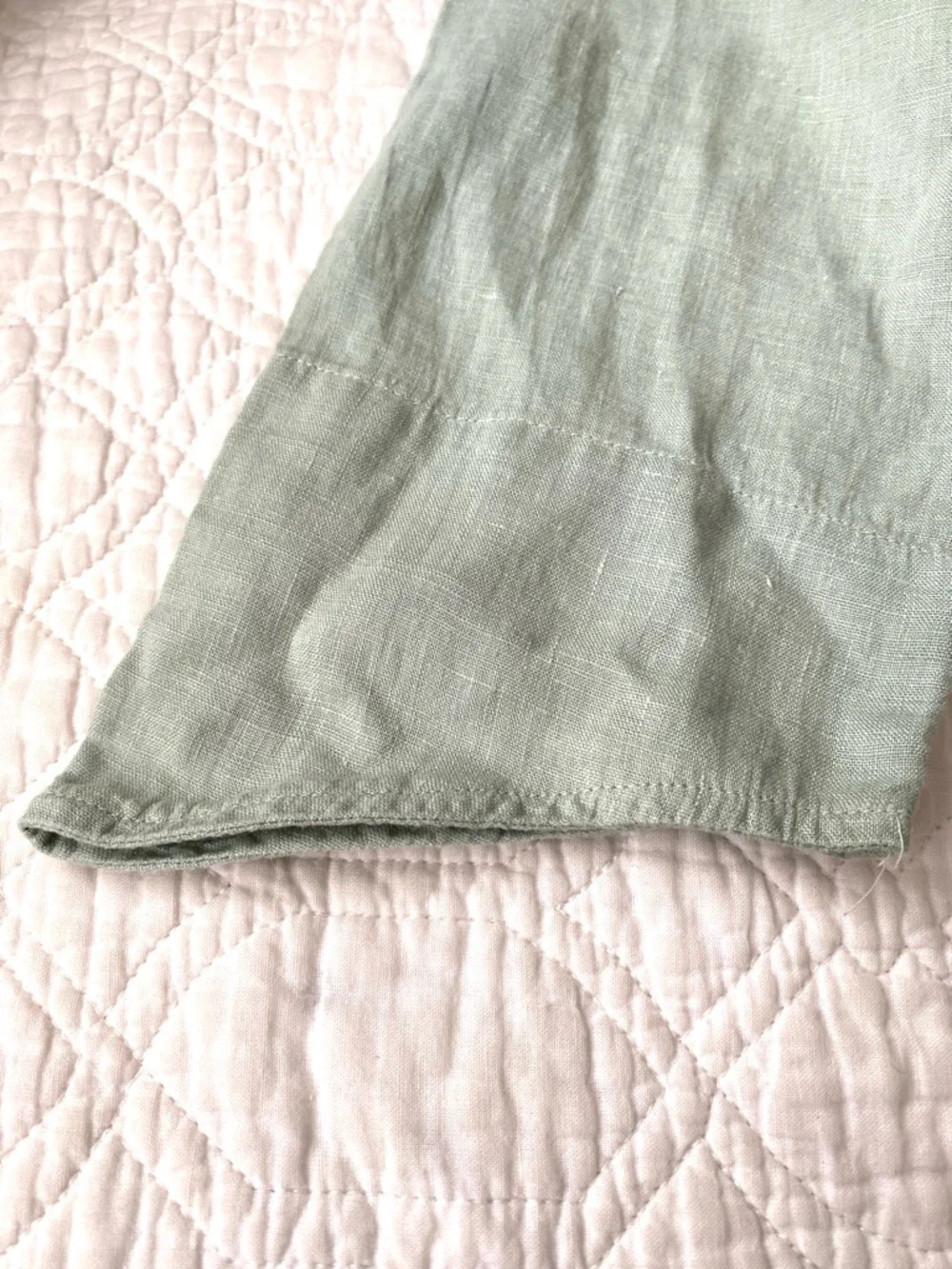 Flax 100% Sage Green Linen Button Front Tunic Shirt Top Long Sleeve Size L - Picture 10 of 16